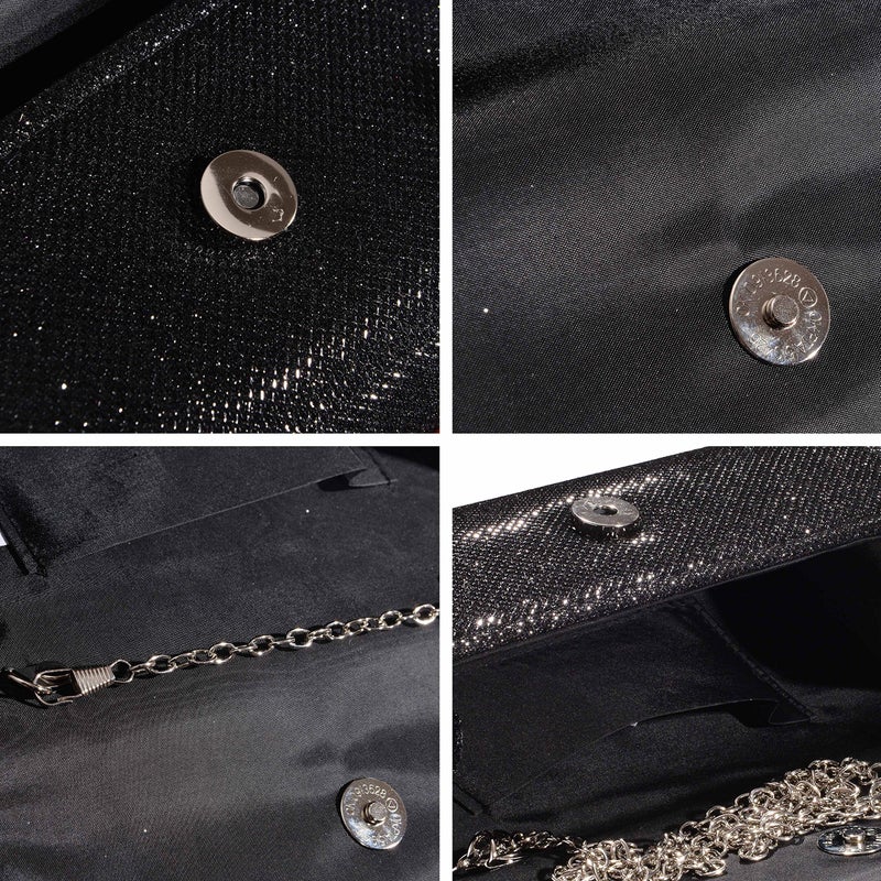 Outrip Women's Evening Bag Clutch Purse Glitter Party Wedding Handbag with Chain (Black) - Image 5